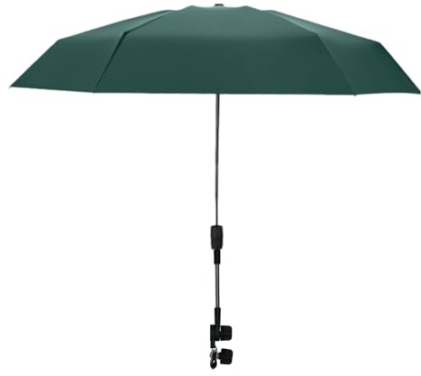 Poupangke Paraguas con clip para cochecito, paraguas ajustable de 360° con abrazadera, protección UV, sombrilla para silla de paseo, sombrilla para cochecitos de bebé, cochecito, verde oscuro, Refer