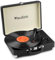 Audizio RP116BK Tocadiscos en maletín con IN/OUT Bluetooth, tocadiscos retro de vinilo portátil con altavoces integrados, codificación MP3 USB, tocadiscos de 3 velocidades en color negro