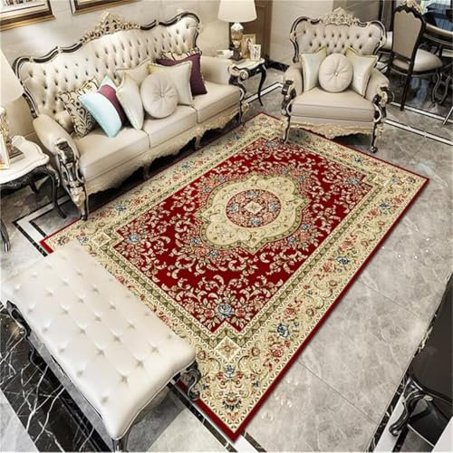 DJHWWD Wohnzimmer Teppichs Waschbarer Teppich Pastorales Blumenmuster bequemer und langlebiger Schlafzimmerteppich 70x140CM rot Klein büro