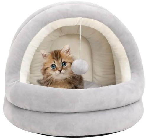 CLALER Katzenhöhle Katzenbett 40x40x35 cm, Katzen Katzenzelt für Kätzchen kleine, mittelgroße Haustier, weiches und warmes Katzenhaus für drinnen, Grau
