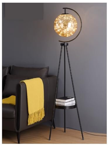 MCLIUJIA Lámpara De Pie para Salon Lámpara De Pie con Trípode, Lámpara De Pie Led Moderna con Estante, Lámpara De Lectura con Pantalla De Cristal, Lámpara De Poste Alto Lámparas(Black)