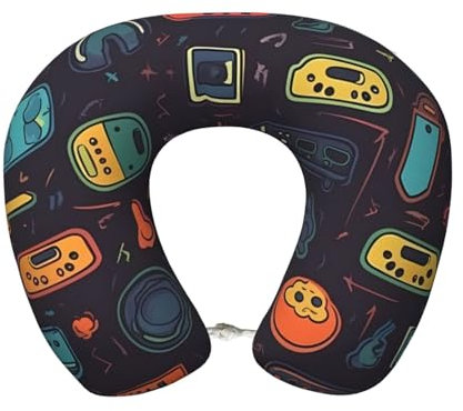 STVYUKL Game Video Gaming Pattern Travel Pillow Neck Rest Soft Comfortable Memory Foam Travel Neck Pillow U-Shaped Sleeping Rest Cushion Travel Accessories for Airplane Car and Office