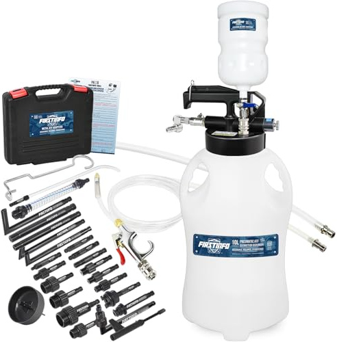 FIRSTINFO Pompa Olio Cambio Pneumatica ATF 10L 22 Adattatori A1135QKEU | Valvola sicurezza 3 bar, imbuto travaso, kit drenaggio Benz 725.0 9 marce, brevetto Taiwan, garanzia 12+10 mesi, 5,8kg