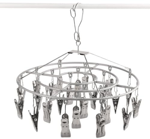 AnnZhao Stainless Steel Sock Drying Rack,Sock Hangers for Drying,Metal Sock Hangers,Swivel Hook Wind-proof Sock Hanger Rack with 24 Pegs,for Socks Underwear Knickers Shoe Insoles Clothes Gloves