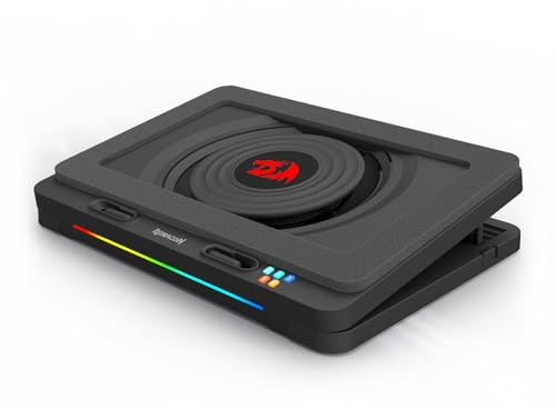 Redragon GCP512 Laptop Cooling Pad with 5.9 Fan, Rapid Cooling for 15-17 Inch Laptops, Variable Speed Control, 4 Adjustable Heights, RGB Quiet Cooling Pad with Phone Stand