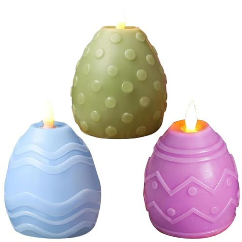 Candela di uova di Pasqua senza fiamma, candela di Pasqua senza fiamma di Pasqua, candela senza fiamma di Pasqua, decorazione di primavera, candela tremolante di uovo di Pasqua, 3 x falso boug