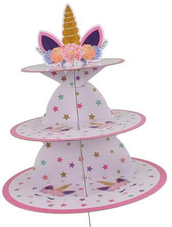 Cabilock Unicorn Cake Stand European Cartoon Design Multi Layer Paper Cupcake Holder Dessert Display Tray for Parties and Celebrations
