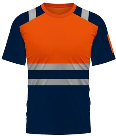 Maglietta da lavoro, da uomo, con protezione di avvertimento, leggera, a maniche corte, ad alta visibilità, riflettente, traspirante, estiva, O Orange, L