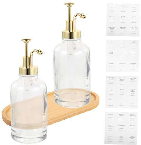 DONFAMDS 1ensemble Bouteille Distributrice De Sirop Verre Transparent Flacon Multi-usage Pour Café Et Cuisine Avec Étiquettes Et Plateau
