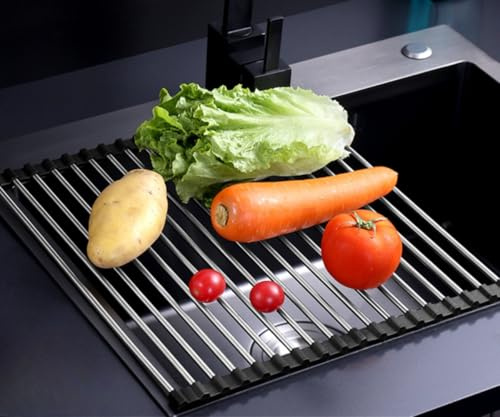 GDJIAYIYI Over Sink Dish Drainer Rack,roll Up Sink Drying Rack, Great for Kitchen Dish Drying and Storage(43 * 50cm,25 tubes,Black)