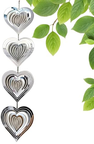 Répulsifs Oiseaux, Effaroucheur Oiseaux Réfléchissant Extérieur En Forme De Coeur, Moulin À Vent 3D En Acier Inoxydable, Carillon À Vent En Métal Suspendre AntiOiseaux Réfléchissant Pour Balcon/Jardin