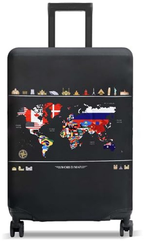 Funda de Maleta de Viaje Elástico, Equipaje Cubierta Protectora Resistente a Arañazos, Funda de Equipaje con Patrón de Mapa del Mundo, Funda de Maleta para Sujeción Segura (Mapa del Mundo, 18-20 INCH)