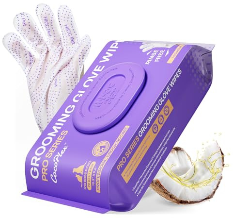 HICC PET Glove Wipes Pro – Pet Cleaning Gloves for Dogs & Cats – Infused with Coconut Oil & Plant Extracts – Hypoallergenic, Gentle, Spa-Like Care at Home
