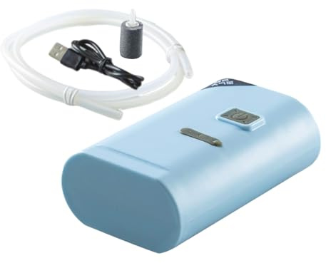Ungtyb Burbujeador para pecera de acuario, aireador de agua portátil silencioso USB, bomba de oxígeno ajustable para plantas, reptiles, camarones, hidroponía, estanque, piscina, uso acuícola de