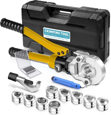 Profi Presszange Kupferrohr CR V und TH Kontur mit Rohrabschneider, | und Entgrater, Handpresszange Presszange Verbundrohr mit V12 V15 V18 V22 V28 & TH16 TH20 TH26 TH32 für Kupferrohr