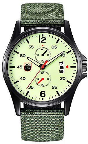 Snxj89 Herrklockor handled analog nylon datum kvarts herrklocka, gRÖN, En storlek
