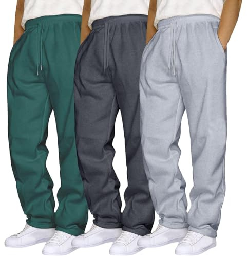 Confezione da 3 pantaloni sportivi da uomo oversize a tinta unita, pantaloni della tuta con elastico in vita, per attività all'aperto, con tasche, comodi, morbidi e leggeri