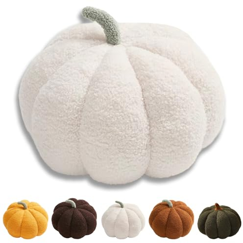 MORAINJAY Oreiller Citrouille Blanc,28cm Citrouille Peluche Thanksgiving Halloween Décoration d'automne pour Maison,Coussin Doux et Décoratif,Idée Cadeau Saisonnière