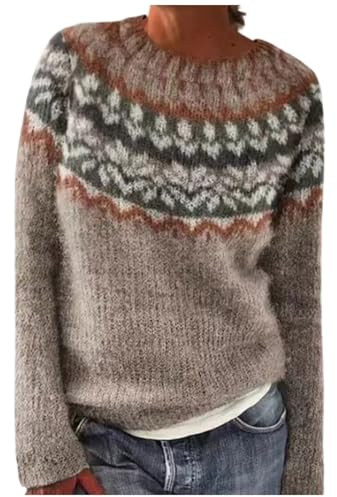 Generisch Strickpullover Damen, Norweger Pullover Damen Elegant Winterpullover Strickpullover Warm Langarm Norwegerpullover Pulli Original Oversize Damenpullover Sweatpullover Island Herbst Winter