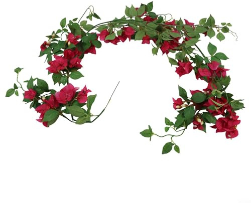 GLFLOW Vid artificial de 150 cm, cabezas de flores de seda, guirnalda de ratán realista de buganvillas para interiores y exteriores, boda, decoración del hogar (rojo)