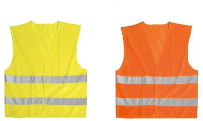 PAIF 2 Pezzi x Gilet di Sicurezza Alta visibilità con Bande Rifrangenti – Certificato EN ISO20471:2013+A1:2016 – Taglia Unica 65x65 cm – Poliestere Leggero e Resistente (1 Giallo e 1 Arancione)