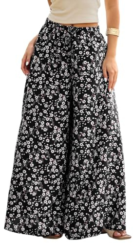 ZANZEA Women's Wide Leg Trousers Flowy Floral Palazzo Summer Beach Pants | High Waist Floaty Loose Pants with Pockets,Casual Wear for Lounge Daily Life and Summer Trips,Boho Trousers