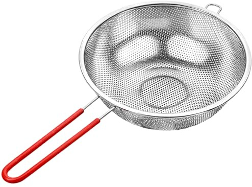 Stainless Steel Sieve, Strainer with Handle for Kitchen Use, Perforated Strainer with Long Handles for Kitchen Washing Vegetables, Fruit and Rice and Draining Cooked Pasta