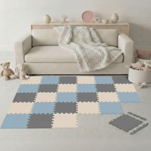 LittleTom 27 Pezzi Tappeto Puzzle per Bambini - Certificato TÜV - Piastrelle EVA con Bordi 30x30 cm - Pavimento Morbido e Antiscivolo - Superficie Puzzle Protettiva per la Cameretta e Gioco a Terra