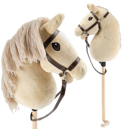 Bieco personalisiertes Hobby Horse Steckenpferd Beige - Größe M, mit Trense | Abnehmbarer Stock & Schweif, für Springreiten, Dressur & Spielen | Hobby Horse Pferde