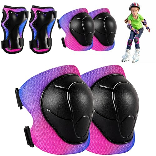 BZURTER Protezione Kit per Bambini, Regolabile Ginocchiere Set, 6 in 1Protezioni Skateboard Bambini, Protezioni Pattini Ginocchiere Gomitiere per Skateboard Scooter e Rollerblade
