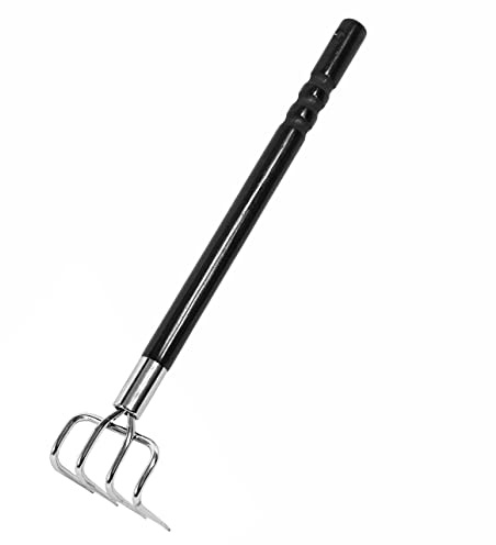 Japanese Garden Rake Cultivator Long Handle 19 Heavy Duty Japanese Steel 4 Claw Wood Handle, Made in Japan, Hand Cultivator Tool for Digging, Weeding, Cultivating, Silver