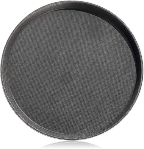 New Star Foodservice Non-Slip Tray, Plastic, Rubber Lined, Round, Black, 11-Inch