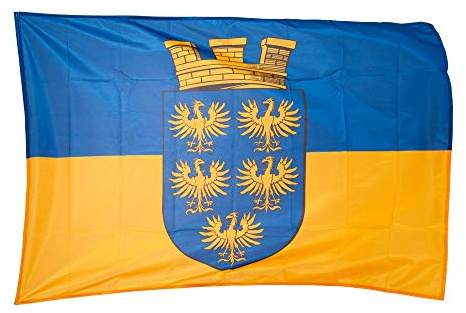 Fahnen Kössinger, Hissflagge im Querformat, Fahne Bundesland Niederösterreich, Hissfahne mit Wappen, hochwertiger Siebdruck, brillante Farben, blau-gelb, reißfest, 200 x 120 cm, 2,4 m² Fläche
