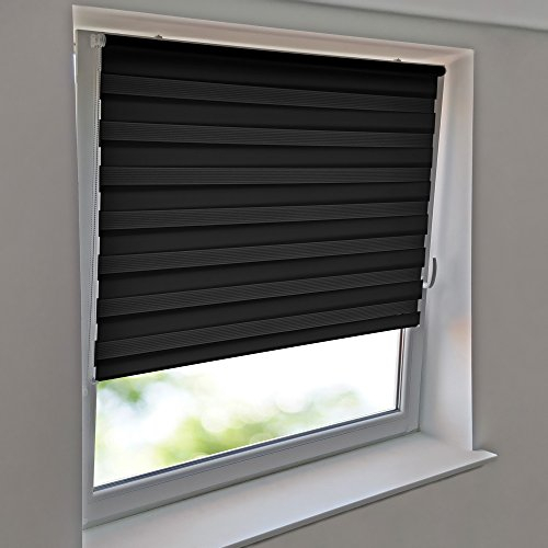 Sonnenschutz-HH - Hochwertiges Duo-Rollo Klemmfix Klemmrollo Doppelrollo AUßENMAß Breite 160 x 130 cm - ANTHRAZIT (schwarz/dunkelgrau) - Kettenzugrollo Seitenzugrollo inkl. 2 Stück Klemmträger
