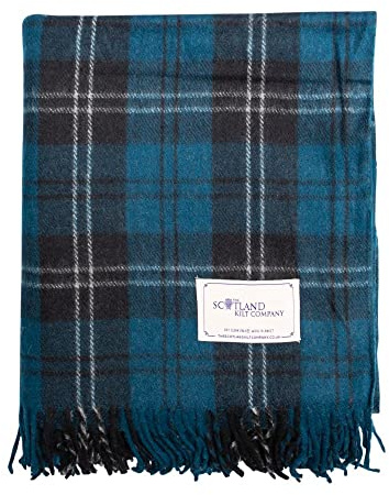 The Scotland Kilt Company Picnic Rug Scottish Tartan Throw in Ramsay Blue - Warm 100% Wool Travel Blanket with Fringed Edges - 60 x 70”