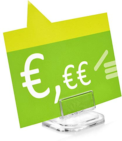 10 Stück Preisschildhalter transparent, Neigung verstellbar, für Vitrine | 10er Set Kleine kompakte Stellfläche, Flexibel einsetzbar, sicherer Halt, glasklarer Kunsstoff, Priesauszeichnung / Buffet