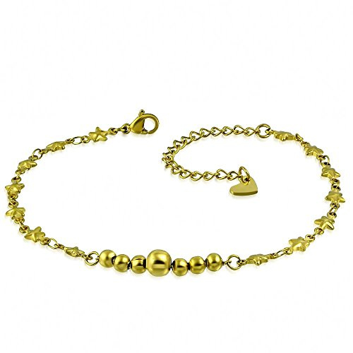 Bungsa Goldenes Bettelarmband Kugeln, Sterne & Herzen | Edelstahl