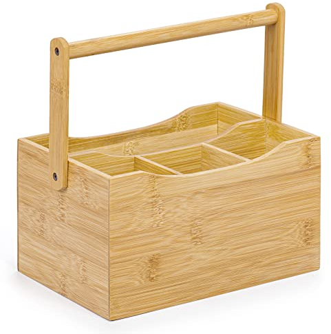 woodluv Cutlery Caddy Utensil Holder, 4 Compartments for Cutlery Storage Condiments Organiser