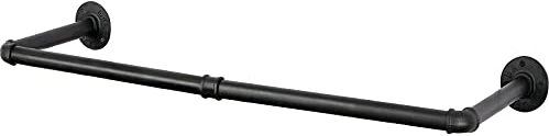 OROPY Industrielle Rohr-Kleiderstange, 92 cm, Wandmontage, abnehmbare Retro-Metall-Kleiderstange, Schwarz (zwei Basen)