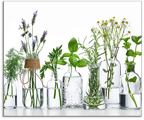 ARTland Spritzschutz Küchenrückwand aus Alu für Küche Herd Spüle 60x50 cm (BxH) mit Motiv Pflanzen Kräuter Gewürze Lavendel Basilikum Blumen H9KE