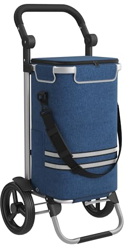 SONGMICS Einkaufstrolley, Trolley, Einkaufswagen mit Kühlfach, groß, 35 Liter, klappbar, Einkaufstasche mit Rollen, Tasche abnehmbar, blau KST02BU