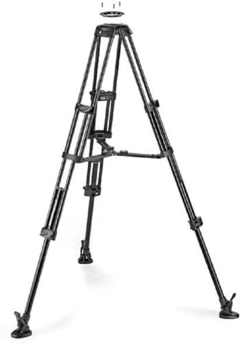 Manfrotto MVTTWINMA Doppelrohr-Videostativ aus Aluminium mit Mittelspinne, Halbschalenadapter von 100 mm auf 75 mm, 3 Gummiüberzüge, Füße mit Doppelspikes