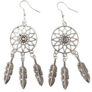 Miniblings Traumfänger Ohrringe Hänger Traum Träume Spirituell versilbert | In Berlin von Hand montierter Ohrschmuck, mit Indianer und Boho