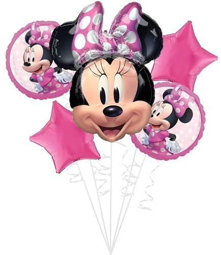 (PKT) BQT: Disney Minnie Mouse Birthday Party 5 piece Foil Balloon Bouquet P75