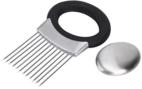 Zwiebelhalter Zwiebelschneider Gemüse Kartoffelschneider Slicer Edelstahl Gabel Schneiden mit Geruchsentferner MEHRWEG VERPAKUNG