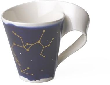 Villeroy und Boch - NewWave Stars Becher mit Henkel, formschöne Tasse mit Schütze-Motiv, Premium Porzellan, spülmaschinengeeignet, weiß/blau, 300 ml