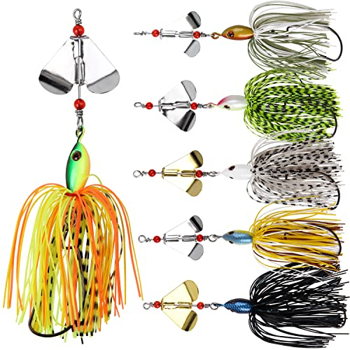 SHADDOCK Barschköder-Set, Buzzbait-Köder, Schwimmköder, Topwater-Köder, Hartmetall, Spinnköder, Angelköder für Barsch, Hecht, Forelle, 6 Stück, mehrfarbig