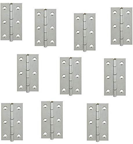 Gedotec Kistenscharnier Metall Truhen-Scharnier mit vernietetem Messingstift | 60 x 34 mm | Möbelscharnier Stahl verzinkt | Scharnier-Band zum Schrauben | 10 Stück - Möbel-Band gerollt nach DIN 7954 A