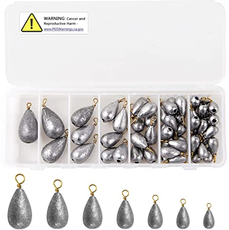 Fishing Weights Bell Sinkers Kit, 54pcs Assorted Bass Casting Sinker Drop Shot Weights with Brass Swivels Fishing Sinkers Weights for Saltwater Freshwater Catfish Fishing