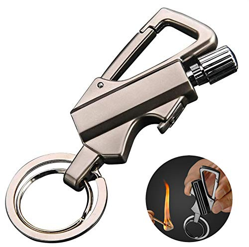 AIKENR Matchstick Fire Starter Keychain Bottle Opener, Permanent Metal Match Waterproof Flint Fire Starter, Kerosene Refillable Lighter for Hiking Camping